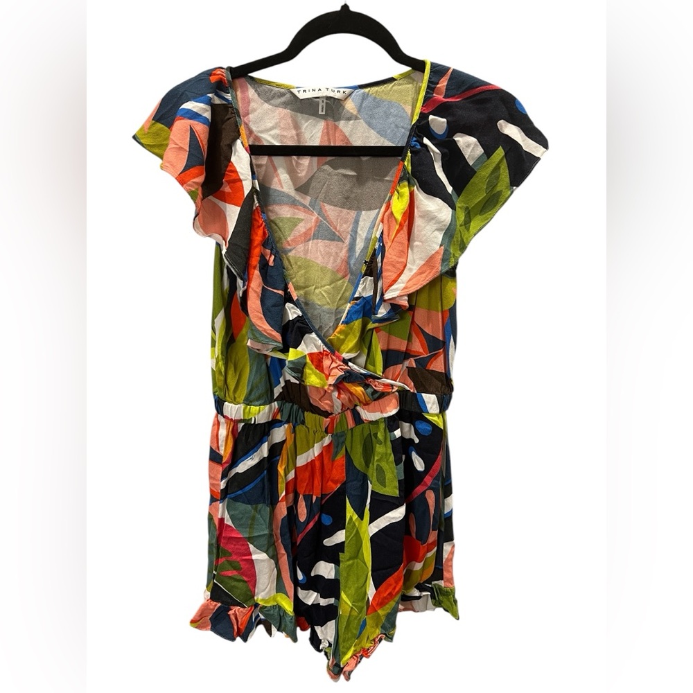 Trina Turk Colorful Leaf Print Sundeck Romper Size S